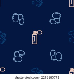 Fijar el mapa de Italia, aceitunas y perfume en un patrón ininterrumpido. Vector