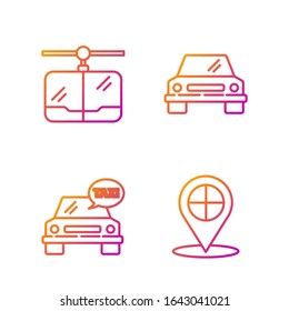Set line Map pointer with taxi, Taxi car, Cable car and Car. Gradient color icons. Vector