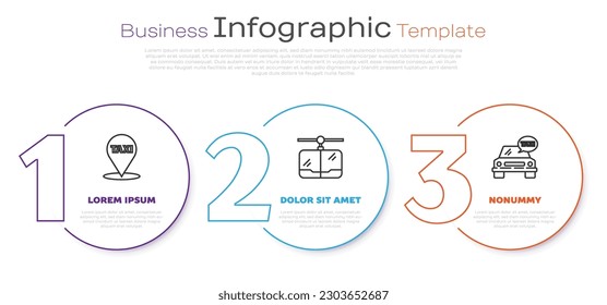 Set line Map pointer with taxi, Cable car and Taxi car. Business infographic template. Vector