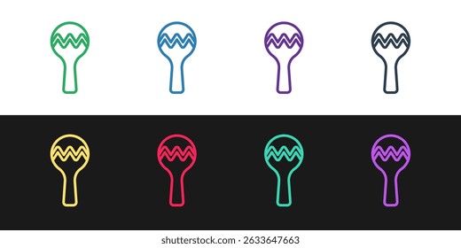 Set line Maracas icon isolated on black and white background. Music maracas instrument mexico.  Vector