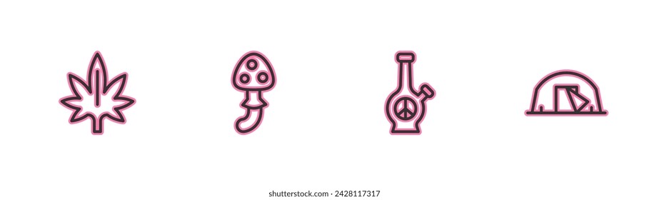 Set line Marihuana, Bong, seta Psilocibina e icono de tienda de turismo. Vector