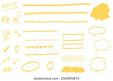 Set of line marker lines and graffiti, yellow