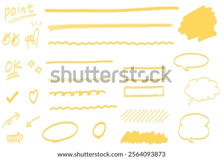 Set of line marker lines and graffiti, yellow