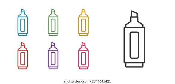Establecer el icono de la pluma Marker de línea aislado en el fondo blanco. Indique los iconos en colores. Vector