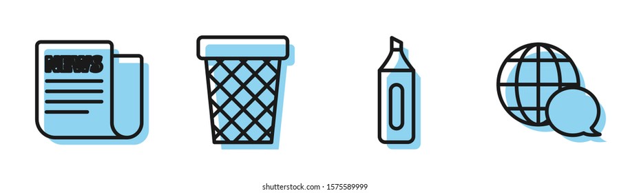 Set line Marker pen, News, Trash can and World map made from speech bubble icon. Vector