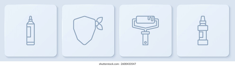 Set line Marker pen, Paint roller brush, Vandal and . White square button. Vector