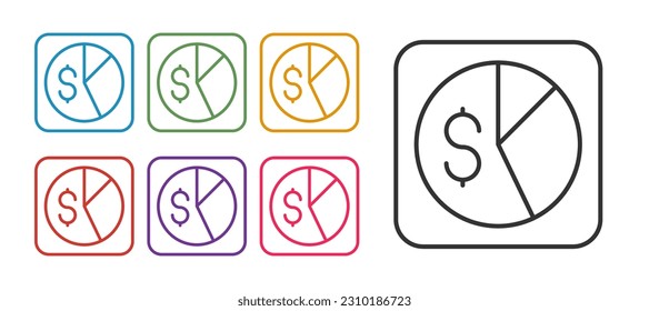 Set line Market analysis icon isolated on white background. Report text file icon. Accounting sign. Audit, analysis, planning. Set icons colorful. Vector