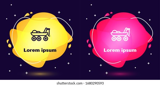Set line Mars rover icon isolated on blue background. Space rover. Moonwalker sign. Apparatus for studying planets surface. Abstract banner with liquid shapes. Vector Illustration