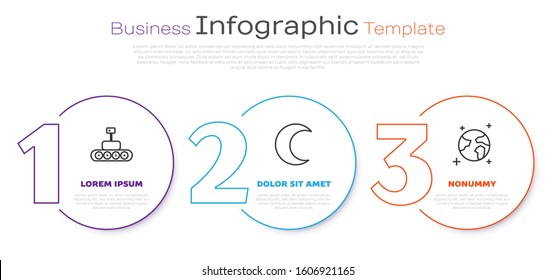 Set line Mars rover, Moon and stars and Earth globe. Business infographic template. Vector