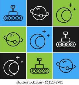 Set line Mars rover, Moon and stars and Planet icon. Vector