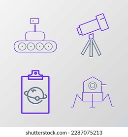 Set line Mars rover, Planet, Telescope and  icon. Vector