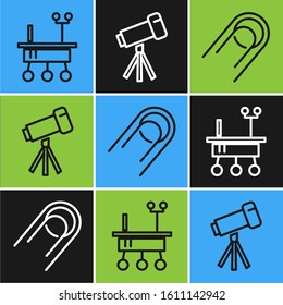 Set line Mars rover, Satellite and Telescope icon. Vector