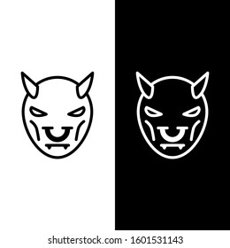 Set line Mask of the devil with horns icon isolated on black and white background.  Vector Illustration