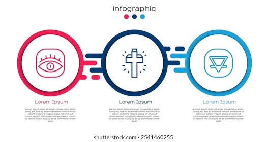 Set line Masons, Christian cross and Earth element. Business infographic template. Vector