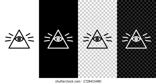 Set line Masons symbol All-seeing eye of God icon isolated on black and white background. The eye of Providence in the triangle. Vector Illustration