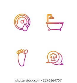 Set line Massage, Foot massage, Sauna thermometer and Bathtub. Gradient color icons. Vector