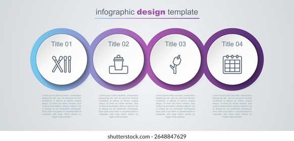 Set line Match stick, Trash can, Marshmallow on and Calendar. Business infographic template. Vector