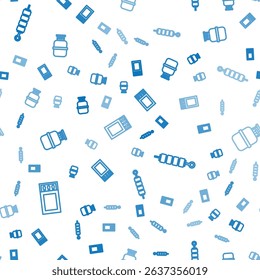 Set line Matchbox and matches, Grilled shish kebab and Propane gas tank on seamless pattern. Vector