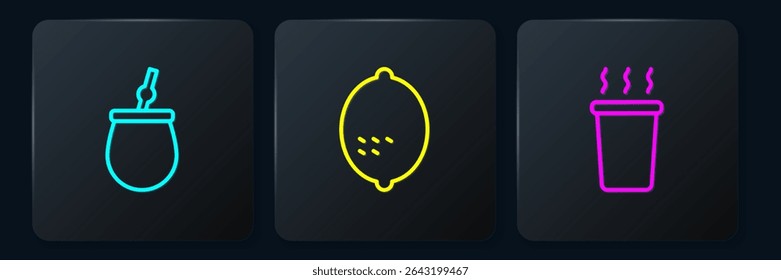 Definir linha Chá Mate, Xícara de e Limão. Botão quadrado preto. Vetor