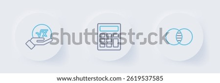 Set line Mathematics sets A and B, Calculator and Square root of x glyph icon. Vector