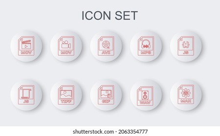 Set line MAX file document, JS, AVI, WAV, MOV, TIFF and GIF icon. Vector