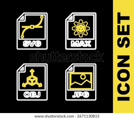 Set line MAX file document, JPG, OBJ icon. Vector