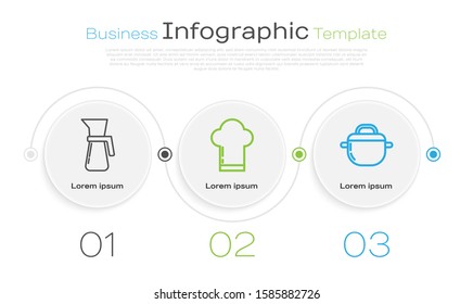 Set line Measuring cup, Chef hat  and Cooking pot . Business infographic template. Vector