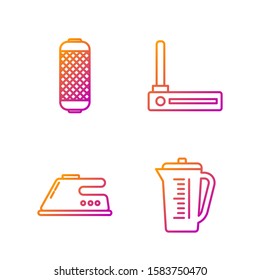Set line Measuring cup, Electric iron , Stereo speaker  and Router and wi-fi signal . Gradient color icons. Vector