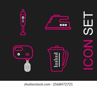 Set line Measuring cup, Electric mixer, iron and Blender icon. Vector