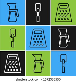 Set line Measuring cup, Grater  and Spatula  icon. Vector