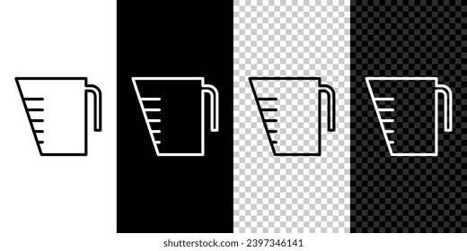 Set line Measuring cup to measure dry and liquid food icon isolated on black and white background. Plastic graduated beaker with handle.  Vector Illustration