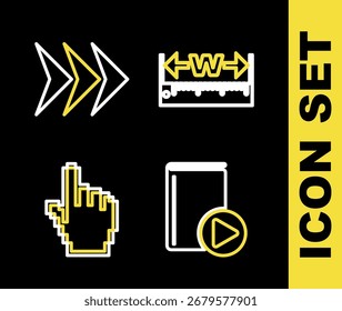 Zeile festlegen Höhe und Länge messen, Hörbuch, Pixel-Handcursor und Pfeilsymbol. Vektorgrafik