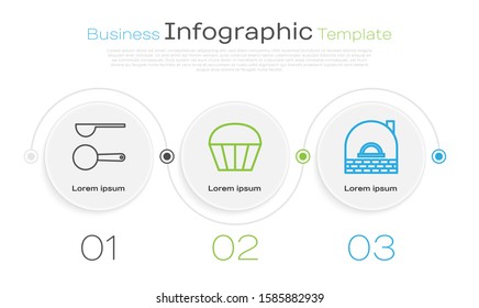 Set line Measuring spoon , Muffin  and Brick stove . Business infographic template. Vector