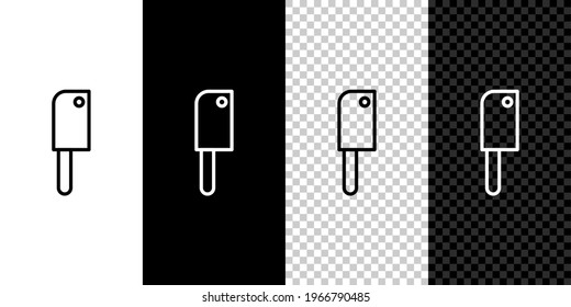 Set line Meat chopper icon isolated on black and white background. Kitchen knife for meat. Butcher knife.  Vector Illustration
