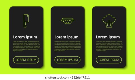 Ponga en línea el helicóptero de la carne, el colador de la cocina y el sombrero del chef. Plantilla de infografía empresarial. Vector
