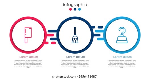 Set line Meat chopper, Witches broom and Pirate hook. Business infographic template. Vector