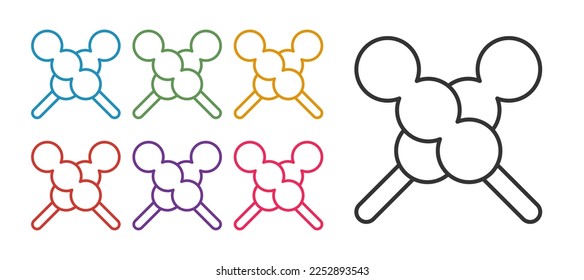 Set line Meatballs on wooden stick icon isolated on white background. Skewer with meat. Set icons colorful. Vector