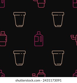 Bomba mecánica para agua, cartucho de filtro de agua y botella grande con patrón limpio y sin costuras. Vector