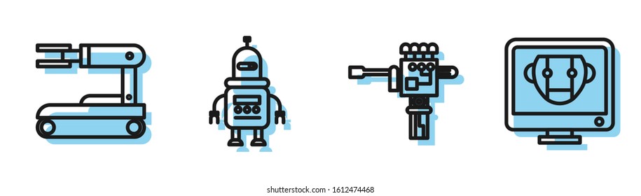 Set line Mechanical robot hand and screwdriver, Robot, Robot and Bot icon. Vector