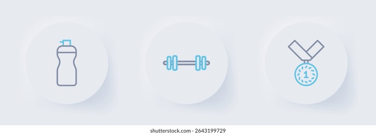 Set line Medal, Barbell and Fitness shaker icon. Vector