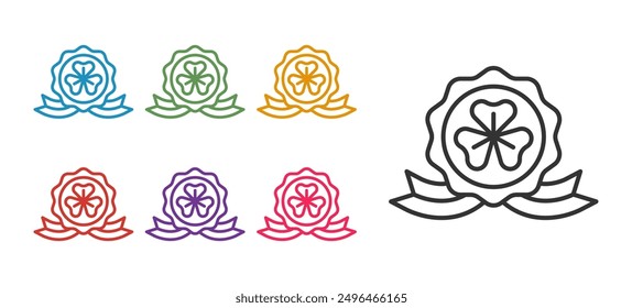 Set Linie Medal mit Klee trefoil Blatt Symbol einzeln auf weißem Hintergrund. Alles Gute zum St. Patricks Tag. Nationalfeiertag in Irland. Setzen Sie die Symbole bunt. Vektorgrafik