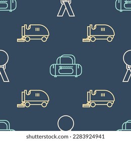 Set line Medal, Ice resurfacer and Sport bag on seamless pattern. Vector