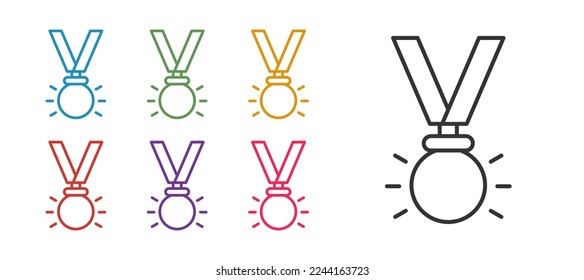 Set line Medal icon isolated on white background. Winner symbol. Set icons colorful. Vector