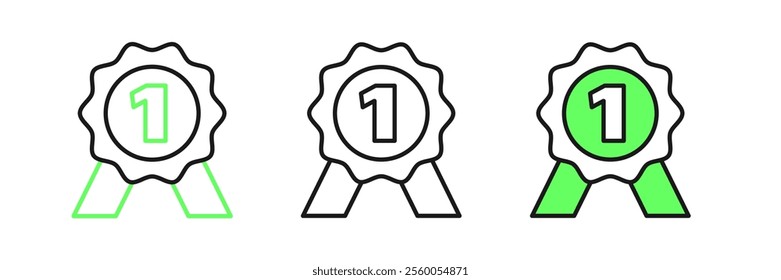 Set line Medal icon isolated on white background. Winner symbol.  Vector