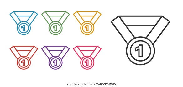 Conjunto de línea icono de medalla aislado sobre fondo blanco. Símbolo del ganador. Establecer iconos coloridos. Vector