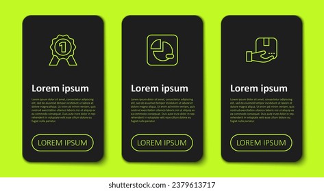Set line Medal, Pie chart infographic and Delivery hand with box. Business infographic template. Vector