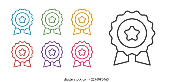 Set line Medal with star icon isolated on white background. Winner symbol. Set icons colorful. Vector