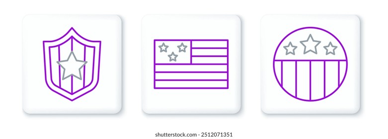 Medalla de línea con estrella, estrellas de escudo e icono de bandera estadounidense. Vector