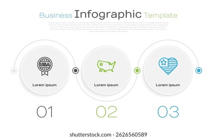 Set line Medal with star, USA map and Independence day. Business infographic template. Vector