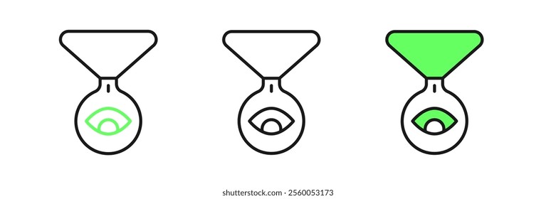 Set line Medallion on a chain with eye icon isolated on white background. Magic amulet with eye.  Vector